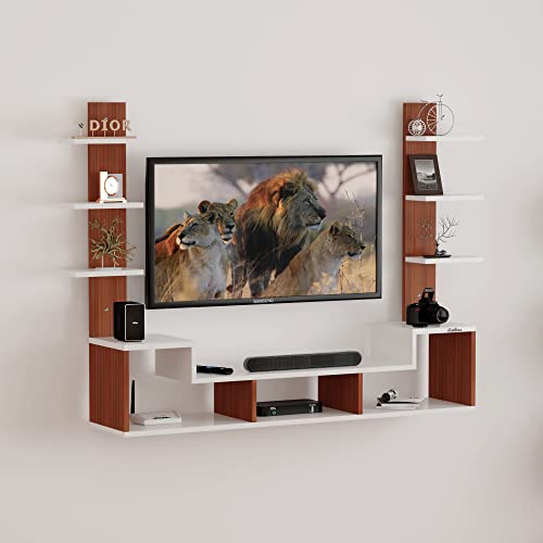 Image of Anikaa Harrison Engineered Wood Wall Mount TV Unit /TV Cabinet /TV Entertainment Unit (Walnut /White) - Ideal for Upto 43 inch(D.I.Y)