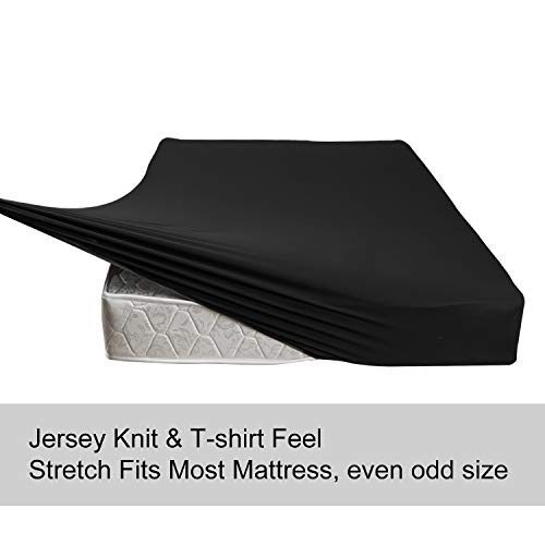 Image of Full Size Fitted Sheet Only - 4-Way Stretch Knit, Snug Fit, Wrinkle Free & Stay in Place, No More Slipping Off for Mattress, Soft & Comfortable - Black, Full