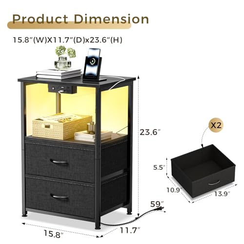 Black Nightstand with Charging Station and LED Lights for Bedroom
| Small Black Night Stand with Fabric Drawer and Storage Shelf for Bedroom
| Black Waterproof Night Table with Charging Station for Small Spaces