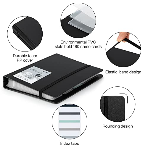 Deli Business Card Book Holder, Business Card Organizer, Name Card Book Holder, Portable Office Business Card Holder, Hold 180 Cards, Black #TOP2