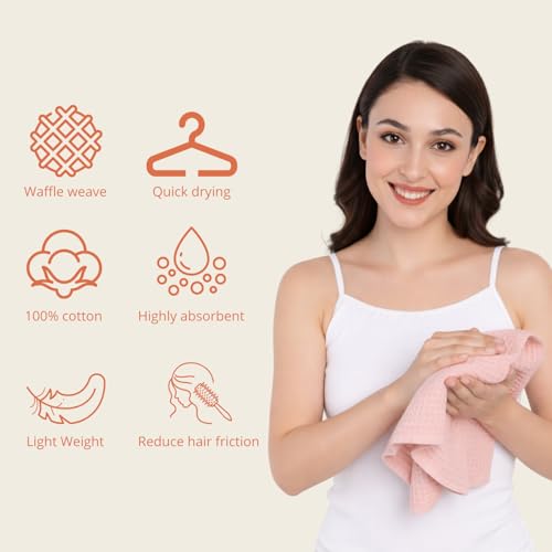 Image of HAMELIN The Ezra Waffle Face Towel Set | Cotton Lightweight Anti Microbial & Water Absorbent | Softer Touch Quick Drying Towels | Durable & Long Lasting | Pink | 31 cm x 31 cm | Pack of 2