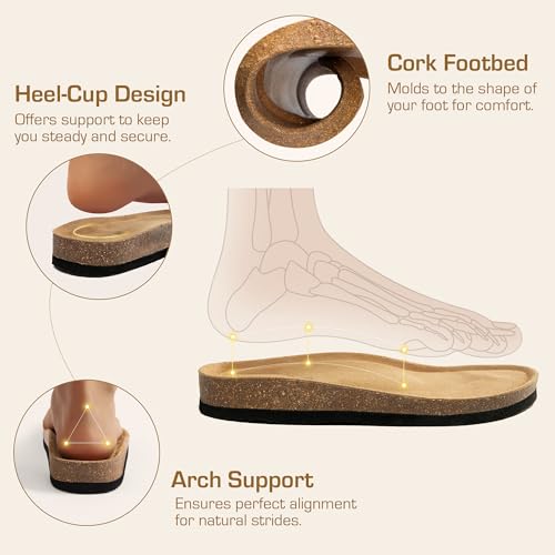 DREAM PAIRS Women's Thong Slide Sandals with Cork Footbed Open Toe Adjustable Slip On Slippers Comfort Flat Sandals for Summer3