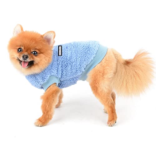 SMALLLEE_LUCKY_STORE Haustier-Sherpa-Fleece-Pullover Weste Rollkragenpullover weiches Sweatshirt für kleine Hunde Katzen, Welpen Yorkie, Chihuahua warme Herbst-Winterkleidung, Blau, S