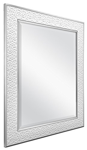 Image of MCS Nordic Blossom Large Wall Mirror, Modern Rectangle Mirror Home Decor for Living Room, Bedroom, or Bathroom, 21 by 25 Inch, White | Modern Rectangle Mirror Home Decor For Living Room, Bedroom, Or Bathroom, 21x25 Inch, White