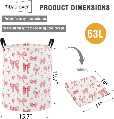 Image of Baby Laundry Basket Baby Nursery Hamper Kids Laundry Basket Toy Storage Bin for Boys Room Decor Gift Baskets for Bedroom Bathroom(Heart Bowknot)