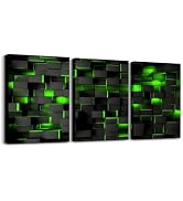 Feelyou Green and Black Picture Wall Decor 12" x 16" 3 Piece Kids Light Geometric Canvas Wall Art...