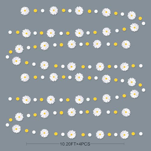 Image of Daisy Party Decorations Yellow White Daisy Polka Dot Garland Double-Sided Daisy 3D Flower Streamer for Spring Summer Birthday Wedding Bridal Shower Retro Groovy Hippie Decorations Supplies