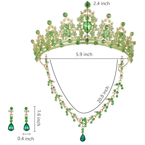 Aimilcall Tiaras Crown And Jewelry Sets for women,Tiaras Earrings and Necklace for Wedding, Birthday,Rhinestone Crystal Bridal Jewelry Sets for Costume Birthday Party Prom(gold green 3 pack) by Aimilcall - Used condition - Image 7