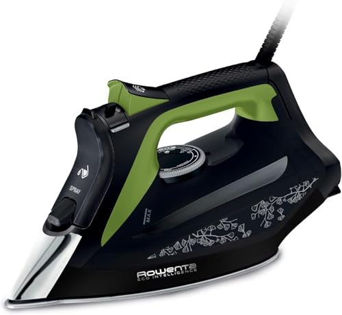 Rowenta Eco Intelligence, Plancha de vapor Antical de 2500 W, distribución óptima del vapor, tiempo de calentamiento rápido, 1 L, elimina hasta el 99,99% de bacterias, negro/verde, DW6330