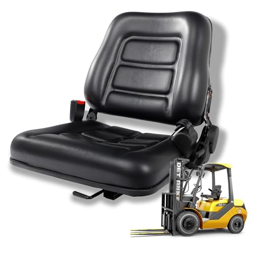 Universal Forklift Seat with Adjustable Backrest and Safety Belt, Forklift Seat for Tractors, Excavators, Skid Loaders, and Telehandlers (Forklift Seat with SafeBelt)