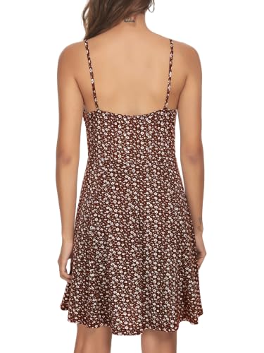 Image of Missufe Spaghetti Strap Floral Mini Dress Women's Casual Ruched Front Drawstring Swing Sundress