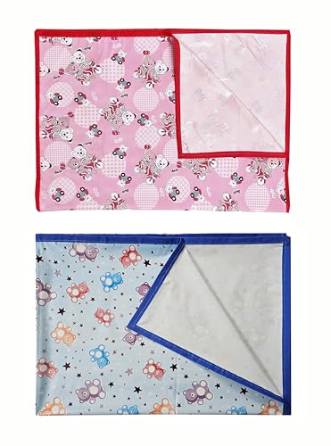 Image of EcoSoft Plastic Sheet,PVC Sheet for Kids,Rubber Sheet for Babies,Bed Wetting Protector(90 x 135 cm) (Pink Bear & Blue Star Bear)