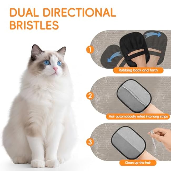 Electrostatic Pet Hair Remover Glove, Reusable Pet Hair Removal Glove for Dog & Cat Grooming, Double Sided Static Pet Hair Fur Remover Tool Mitt Gloves, Pet Hair Cleaning Glove for Dogs & Cats (2PCS)-uAs1ltkX