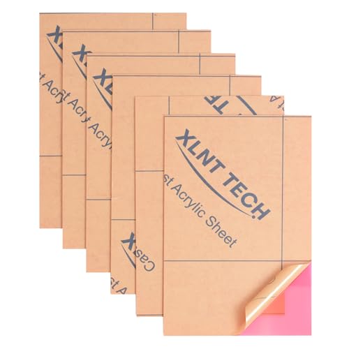 Image of 6 PCS Transparent Pink Cast Acrylic Sheets 8 inch x 12 inch x 0.118 inch, Plexiglass Plastic Sheet for Laser Cutting, Engraving Signs, DIY Projects.
