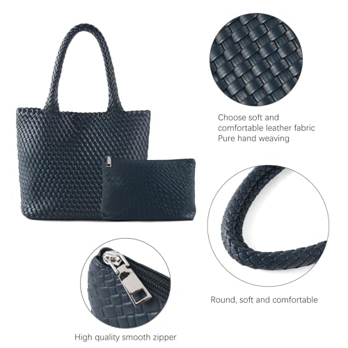 Image of Hand Woven Bag Tote BagS For Women Top Handle Shoulder Vegan Leather Large Travel Beach Hobo Handbag
