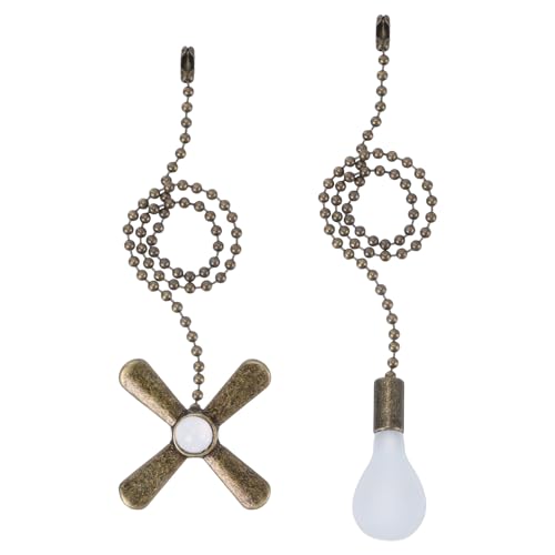 Image of uxcell 13 Inch Ceiling Fan Pull Chain Extender Sets, 2 Pcs Beaded Ball Fan Pull Chain with Decorative Light Bulb and Fan Cord for Ceiling Light Lamp Fans, Bronzy