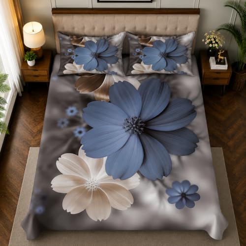 Image of 7D Digital Printed King Size Bedsheet with 2 Pillow Covers | Soft Premium Cotton Feel Microfiber Double Bed Bedsheet |Breathable,Wrinkle Free & Fade Resistant|(Greyblue, KingSize-225x250CM)