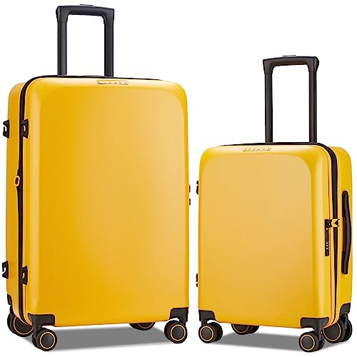 Verage Luxe Freeland Set of 2 (56 cms & 78 cms) Yellow Cabin & Check-in Hardsided Trolley Bags for Travel, Expandable Hardshell Suitcase with Spinner Wheels, TSA Approved Lock Luggage (20/28 Inch)