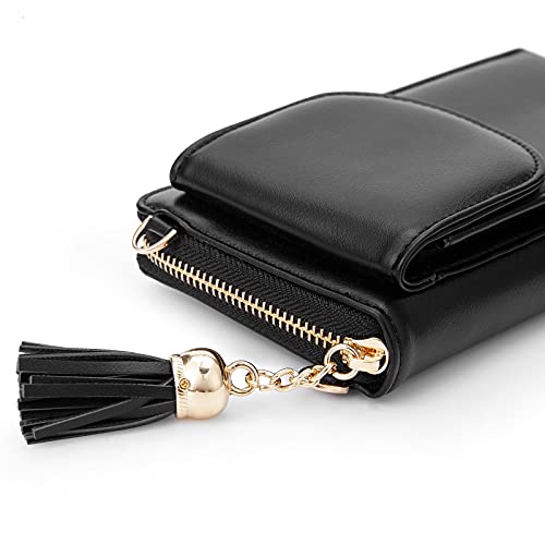 Womens Crossbody Bag Big Tassels Small Cell Phone Shoulder Purse Leather Travel Rfid Card Wallet Case Baggap Handbag Clutch For Iphone 11 Se 11 Pro Xr X Xs Max 8/7/6 Plus Lg Stylo Samsung (Black) #TOP1