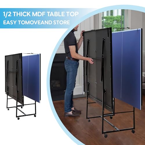 Professional Foldable Ping Pong Table for Indoor & Outdoor - 9FT Mid-Size Table Tennis Table with Net, 2 Table Tennis Paddles and 3 Balls - Quick & Easy Assembly - Thumbnail 5