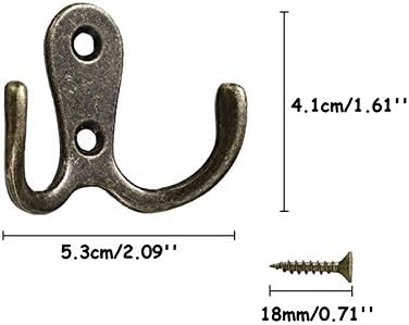 Beilala 10 Pack Double Coat Hooks Door Wall, Bedroom Bathroom Vintage Metal Hook Hanging Clothes, Robe, Towel, Hat, Key, with 30 Screws (Bronze)