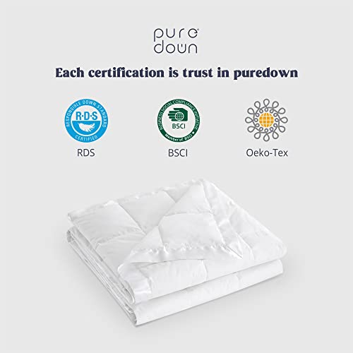 Puredown® Soft Lightweight Down Blanket With Satin Trim For Bed 100% Cotton, White, Full/Queen Size (90"X90") #TOP5