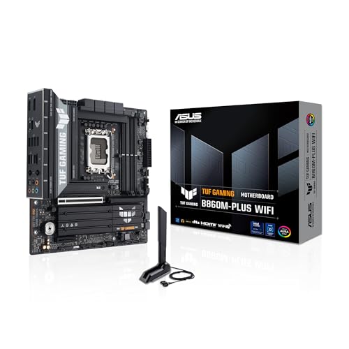 ASUS TUF Gaming B860M-PLUS WiFi, Placa Base Intel mATX, 12+1+2+1 80A etapas de alimentación DrMOS, DDR5, PCIe 5.0, 3 Ranuras M.2, Wi-Fi 7, Realtek 2.5Gb Ethernet, DisplayPort, HDMI, USB 20Gbps Tipo-C