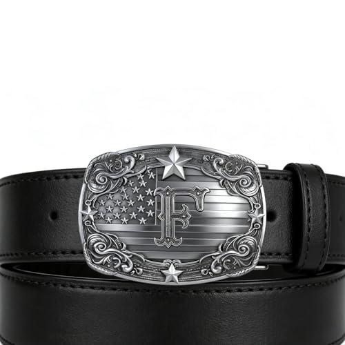 Image of Western Belt Buckle for Men Vintage Cowboy Rodeo Texas Initial Letter ABCDJMR to Z Belt Buckles