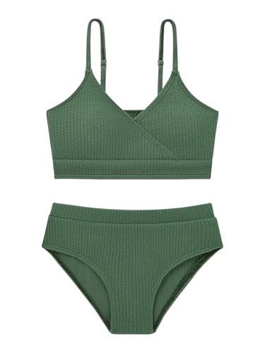 Image of Girl's 2 Piece Swimsuit Solid Spaghetti Strap Bikini Sets Beach Bathing Suit Swimwear for Teen Girls