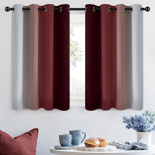 Image of SimpleHome Ombre Curtains Red to Grey White for Living Room 52Wx36L | Room Darkening Curtains for Bedroom,Gradient Light Blocking Curtain,Thermal Insulated Grommet Window Drapes,2 Panels,36 Inch