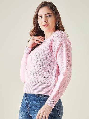 Image of Modeve Self Design Round Neck Casual Women Crop Top Sweater||Winterwear||
