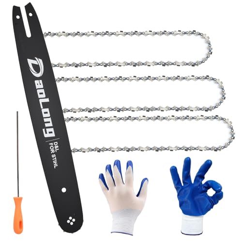 16 Inch Chainsaw Bar & Chain Combo - 3/8LP Pitch .043 Gauge 55 Drive Links Fits MS170/MS180c/Stihl MS170 Bar/16 Chainsaw Chain - Complete Saw Chain Kit3 Chains + 1 Bar + 1 File + 1 Gloves