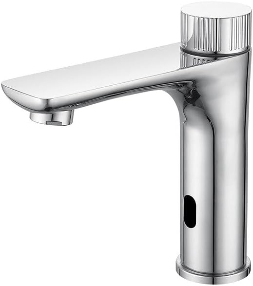 Smart Brushed Gold Brass Bathroom Sink Faucet Touchless Sensor Basin Faucet Hot Cold Water Mixer Tap Battery Power Single Hole