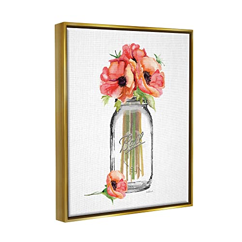 Image of Mason Jar Poppies Floral Still Life, 24 x 30 Inch Canvas in Floater Frame | Stupell Industries . By Amanda Greenwood . Ready to hang once unboxed . Made in USA