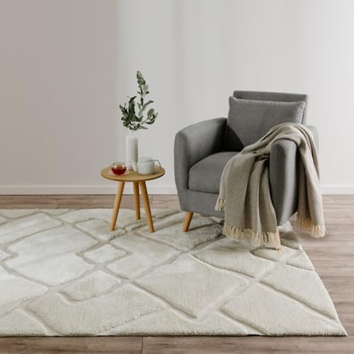 benuta Basic Tapis Salon Elvy - Crème 200x300 cm - Abstrait Doux Relief, Boho - Facile à Nettoyer - Résistant - Compatible avec Chauffage au Sol