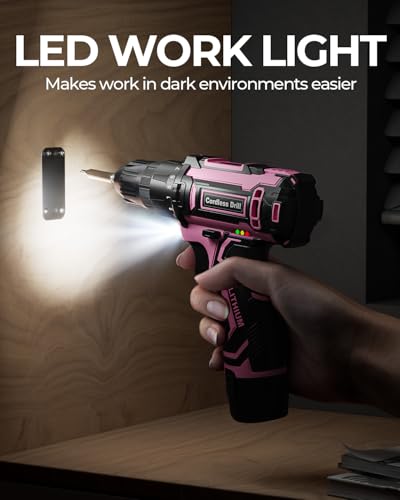 Pink Cordless Drill Set, Electric Power Drill for Women, Lightweight Electric Screwdriver Driver with Battery & Charger, 3/8" Keyless Chuck, Womens Tool Kit for Home DIY Projects - Image 4