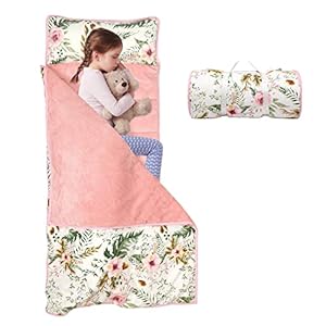 Toddler Nap Mat with Removable Blanket and Pillow, Extra Large Rolled Napping Mats,Toddler Sleeping Bag,Kids Sleeping Bag for Daycare,Nap Mats for Preschool