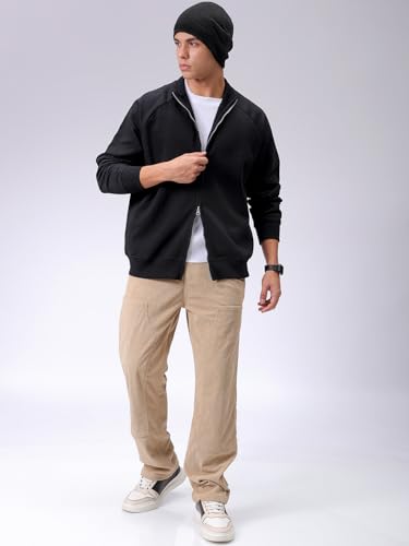 Image of The Indian Garage Co Men Relaxed Fit Solid High Neck Front Open High Neck Sweatshirt