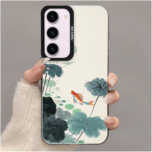 Branwen for Samsung Galaxy S23 Plus Case 6.6 inch Lotus Koi Ink Hard Shell (Color Silver & Acrylic) Soft Edge Serene Artistic Style Nature Fans Great for Casual Gifts