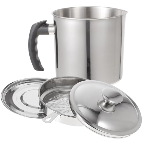 VALICLUD ステンレス製オイルストレーナーポット 家用油こし器 蓋付き油貯蔵缶 残渣濾過可能 プラスチックハンドル採用 衛生的で清潔な油管