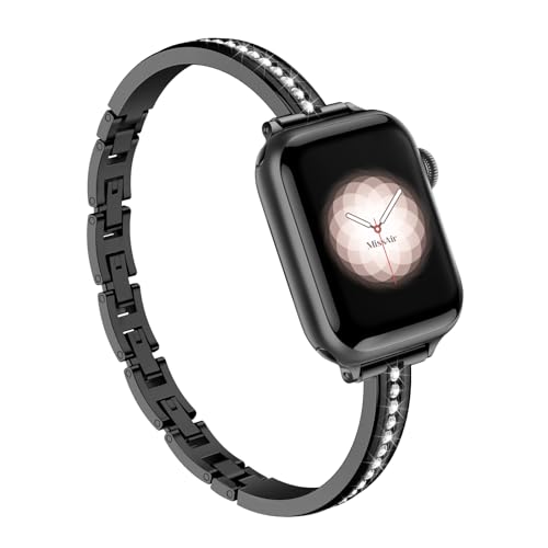 Image of Missair Bands Compatible with Apple Watch Band 38mm 40mm 41mm 42mm 44mm 45mm 46mm 49mm for Women, Slim Metal Dressy Jewelry Bracelet with Bling Diamond for iWatch Series 11 10 9 8 7 6 5 4 3 SE Ultra