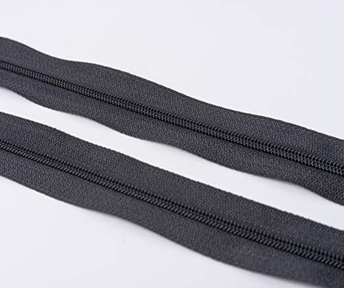 IPEA Nylon Coil Zipper Continuous Chain  10 Meters and 25 Metal Sliders  Can Be Cut to Size for Sewing, Clothing and Upholstery  Metal Zip Size #3  Color Black  30 mm Width (BS090180L3S/20)