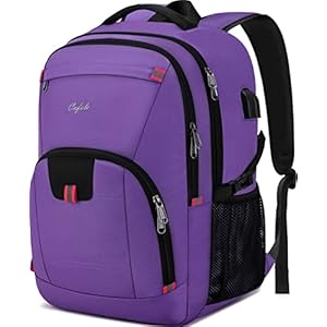 Cafele Mochila escolar para adolescentes y niñas, mochila de 17 «, impermeable, multifuncional, para computadora portátil, mochila con puerto de carga USB, morado oscuro
