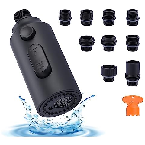 iVIGA Pull Down Faucet Sprayer Head Replacement, Black 3 Function Pull Out Spray Head Nozzle with 9 Adapters for Kitchen Sink Faucet, American Standard for Moen Kohler Delta G1/2 Male Connector Cover