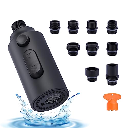 iVIGA Pull Down Faucet Sprayer Head Replacement, Black 3 Function Pull Out Spray Head Nozzle with 9 Adapters for Kitchen Sink Faucet, American Standard for Moen Kohler Delta G1/2 Male Connector