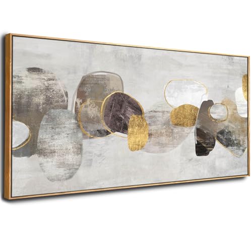 Grande œuvre d'art moderne dorée SDYA toile abstraite grise haut de gamme 76x152