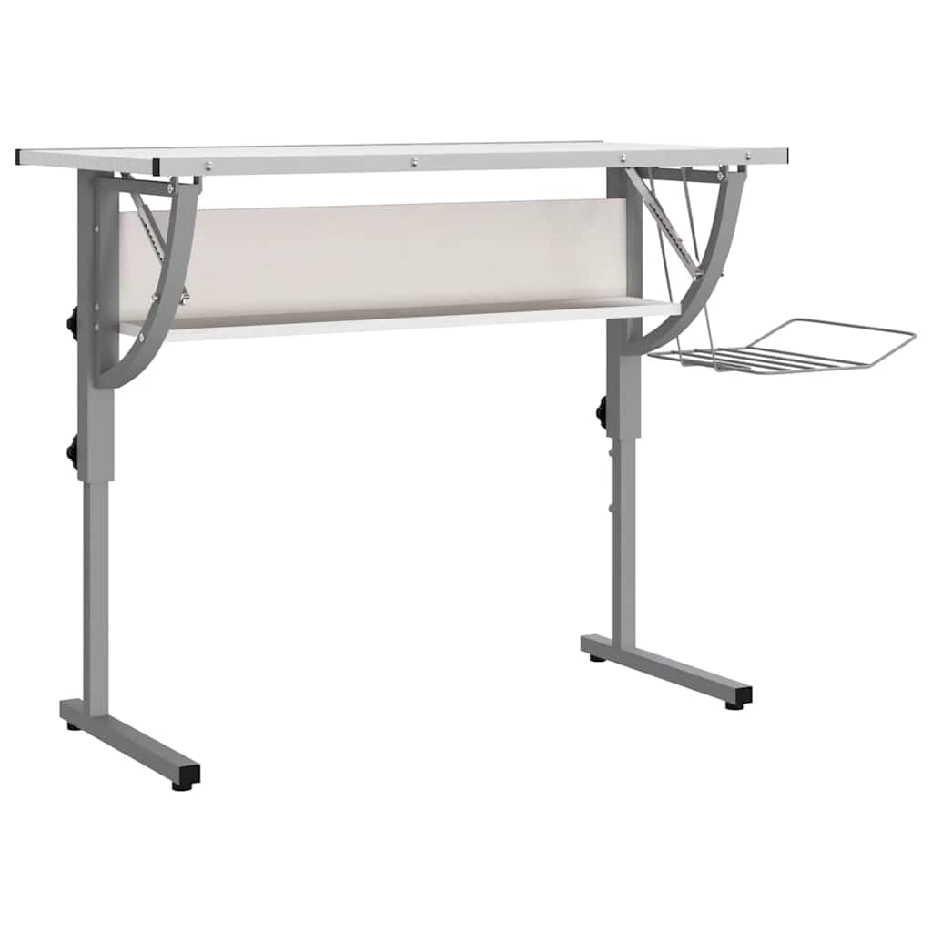 Bureau de Dessin inclinable, Table d'artisanat réglable avec étagère, Bureau d'architecte en Acier et Bois pour Travail et création, 110x53x(58-87) cm, Blanc et Gris