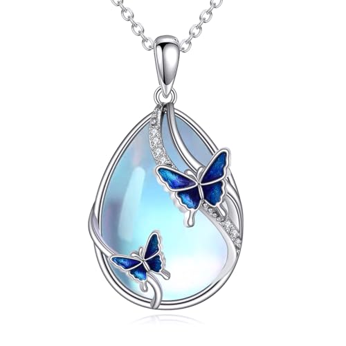 KQF Dragonfly/Butterlfy/Cat/Jellyfish/Bunny/Axolotl/Bee/Mermaid/Hummingbird/Elephant Necklace for Women Sterling Silver Moonstone Pendant Necklace Dragonfly Jewelry Gifts for Women