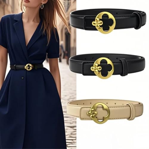 Women’S Luxurious PU Split Leather Fashion Belt Metal Buckle Decorative For Jeans Skirts Solid Pattern 2.3Cm Width3