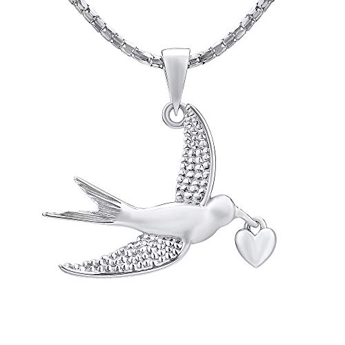 Preisvergleich Produktbild Damen Anhänger aus 925 Sterling Silber Vogel mit Herzchen